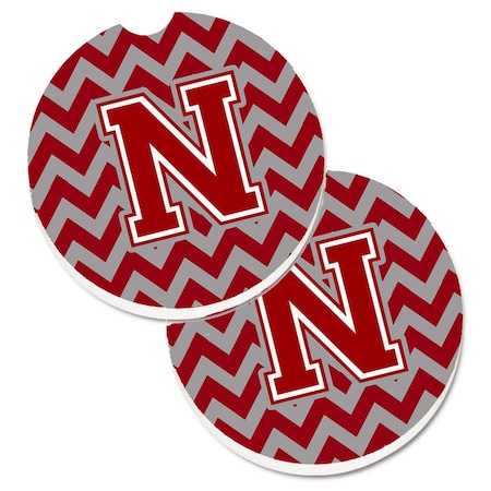 Carolines Treasures Letter N Chevron Maroon and White Set of 2 Cup Holder Car Coaster CJ1049-NCARC